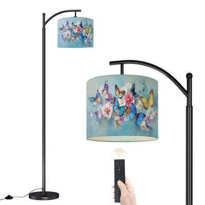 Lampe sur pied à arc avec abat-jour réglable papillon avec fleurs sauvages colorées, fleurs abstraites, fleurs sur pied, lampes sur pied, 3 couleurs, intensité variable, haut, poteau avec interrupteur au pied pour la chambre à coucher