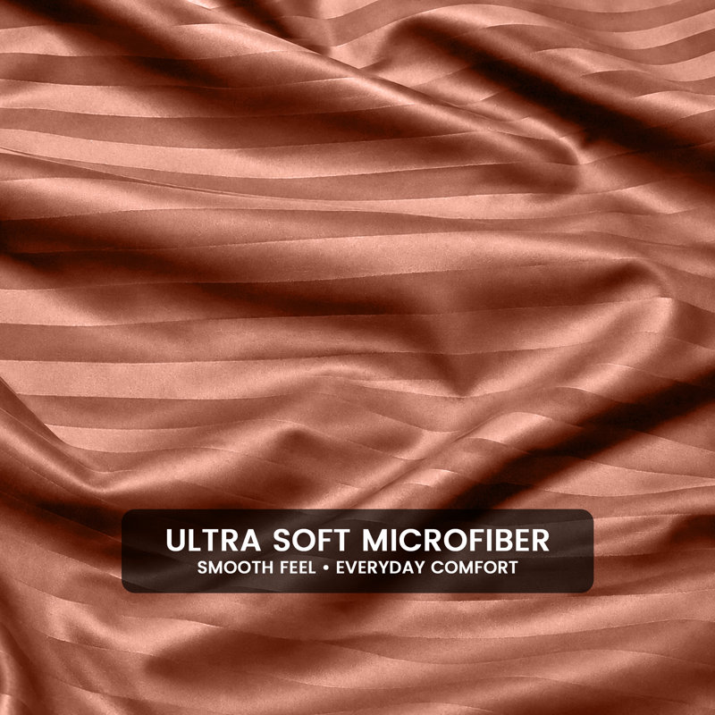 Imperial Homeware London Microfiber Striped Duvet Cover Set with Pillowcases Included, Rust