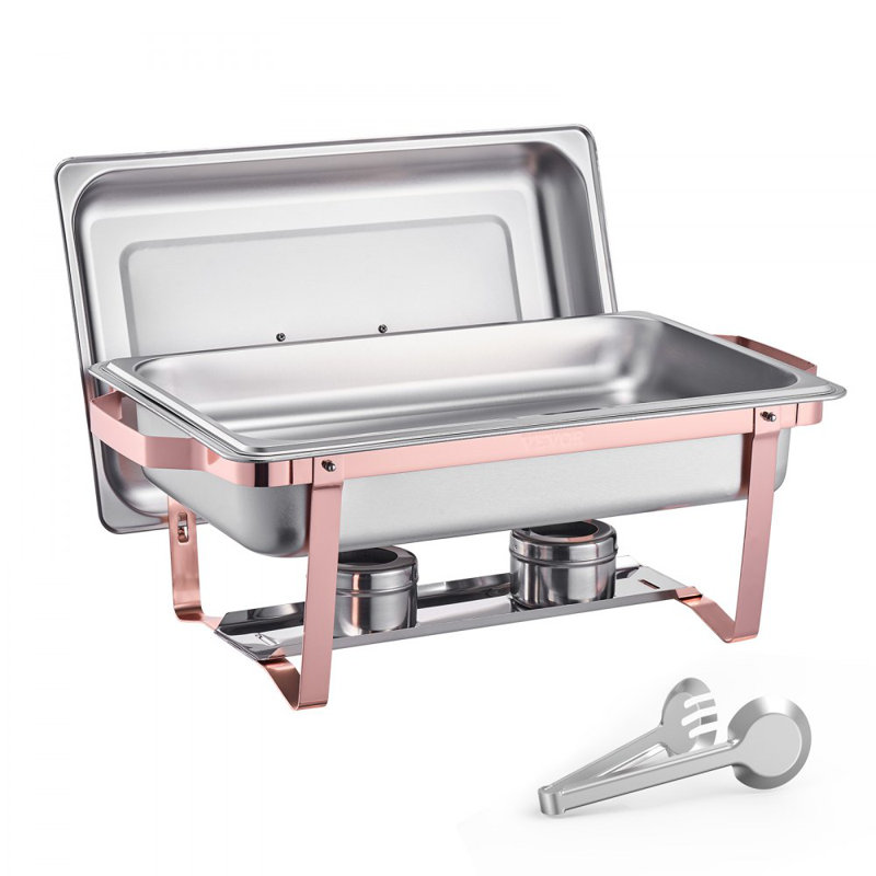 8 Qt Rectangle Chafing Dish Buffet Set Full Size Pan Stainless Steel, Rose Gold
