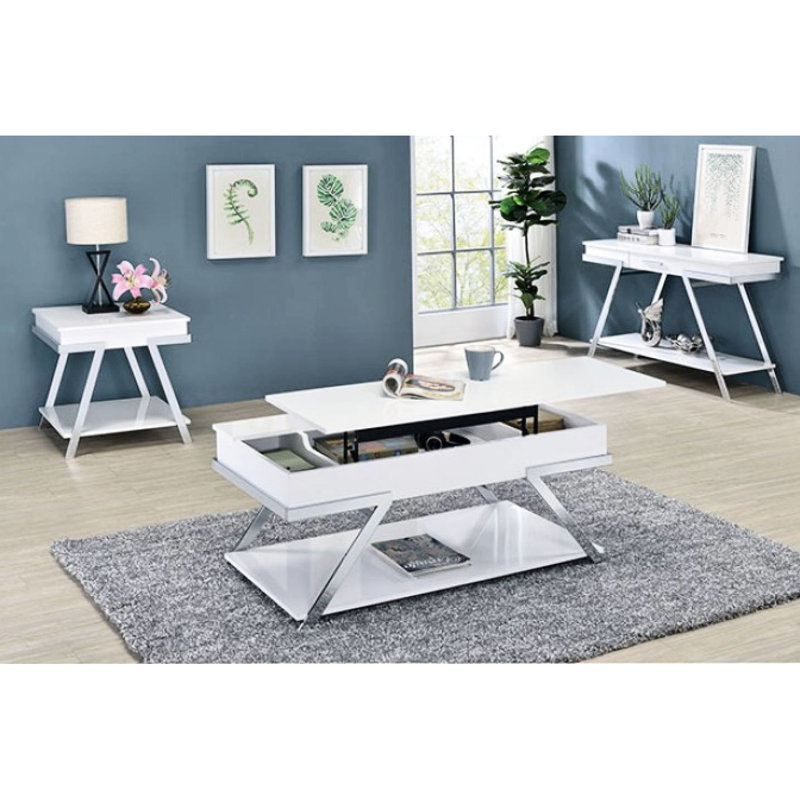 Table de bout blanche de style antique avec accents et tablette ouverte pour le placage de papier inférieur