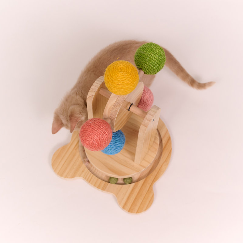 Medium Pinewood Ferris Wheel Cat Toy with Sisal Balls