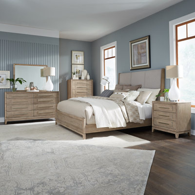 Chantee Upholstered Bed, Dresser & Mirror, Chest, Nightstand Bedroom Set