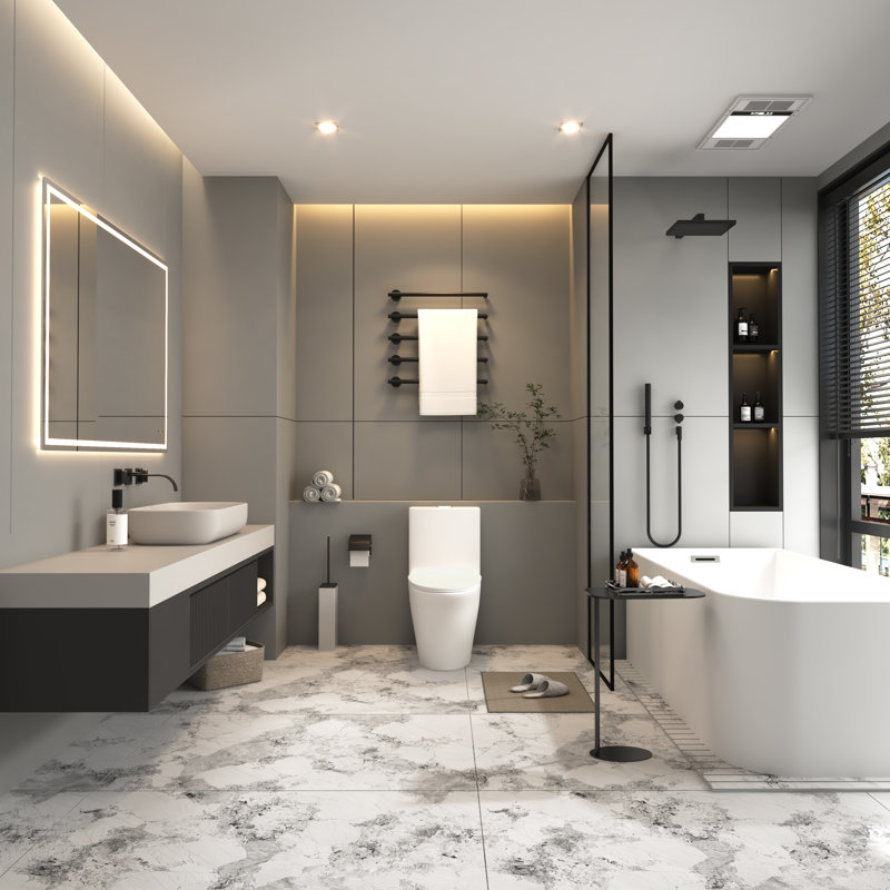 KDK HOME 16" Height One-Piece Toilet with Elongate Modern Dual Flush Toilet, Comfort Height (Seat Included), White