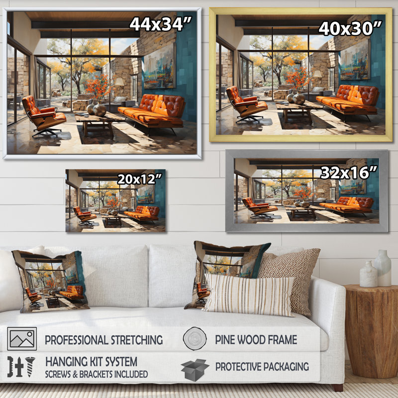 Orange Mid Century Organic Opulence - imprimé, Toile tendue, H 16 po x l 32 po x P 1 po