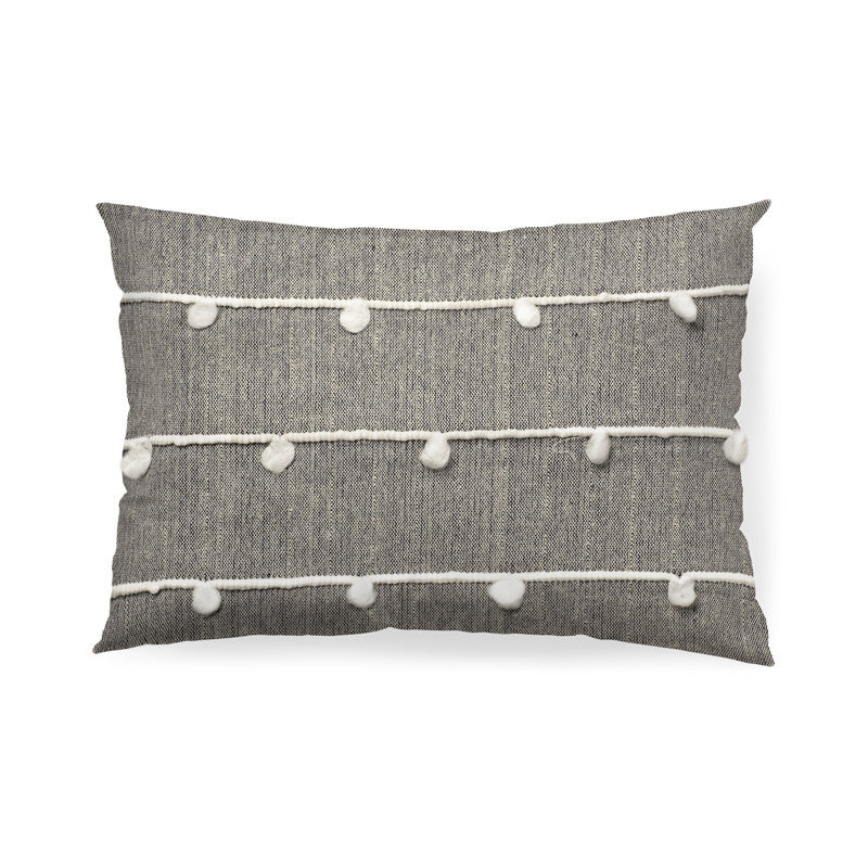Gray and White Embroidered Cotton Pillow Cover