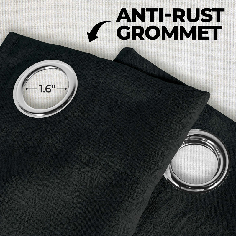 Paire de rideaux obscurcissant filtrant la lumière et thermique en polyester texturé Kinlaw, L 52 po x L 63 po, Noir