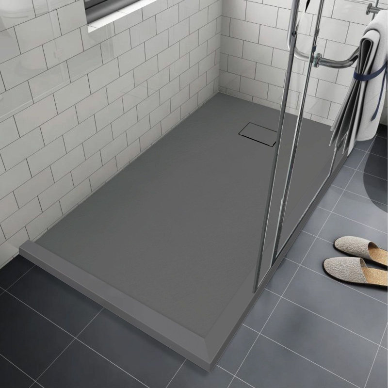 Base de douche de remplacement pour baignoire 63 "x 36" avec double seuil réglable et drain de bout Transolor, Gris foncé