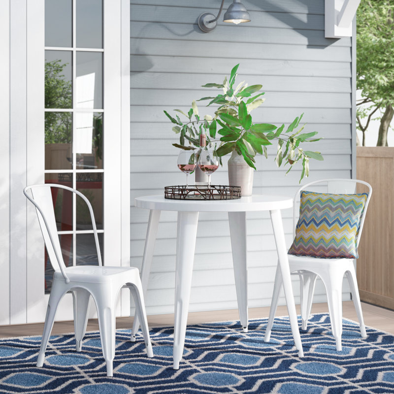 Brinson Round Steel Bistro Set, White, 17.5"