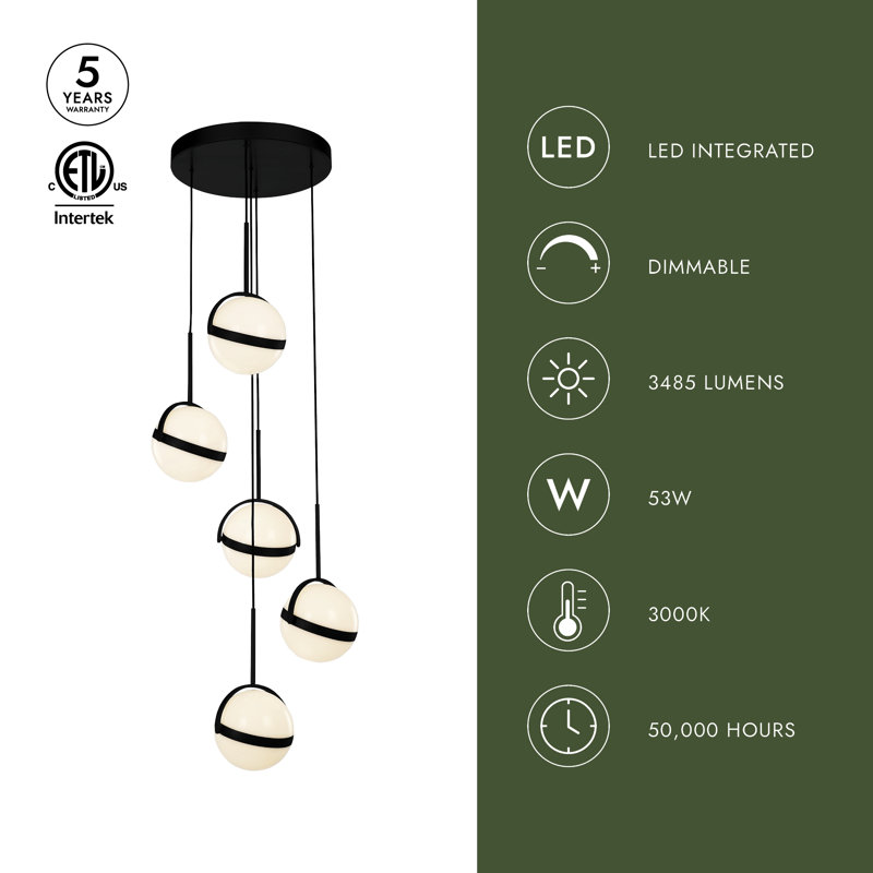 Globo 5 - Light LED Pendant, Matte Black