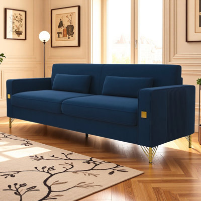 Luxury Velvet Sofa with Gold Accents - Modern 3-Seat Couch with Plush Cushions, for Living Room and Office Decor