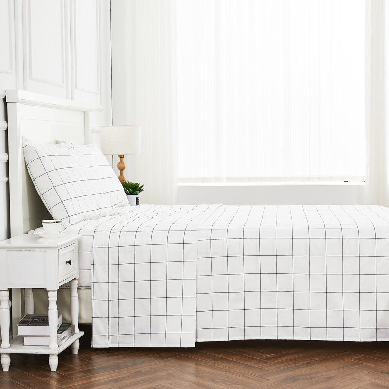 Ensemble de draps T200, Ensemble de draps pour lit simple avec 1 taie d'or, Bleu marine