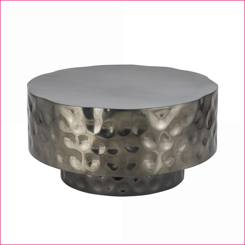 Table basse moderne en acier inoxydable au nickel, texture martelée à la main pour le salon, durable et amp; Élégant, Nickel