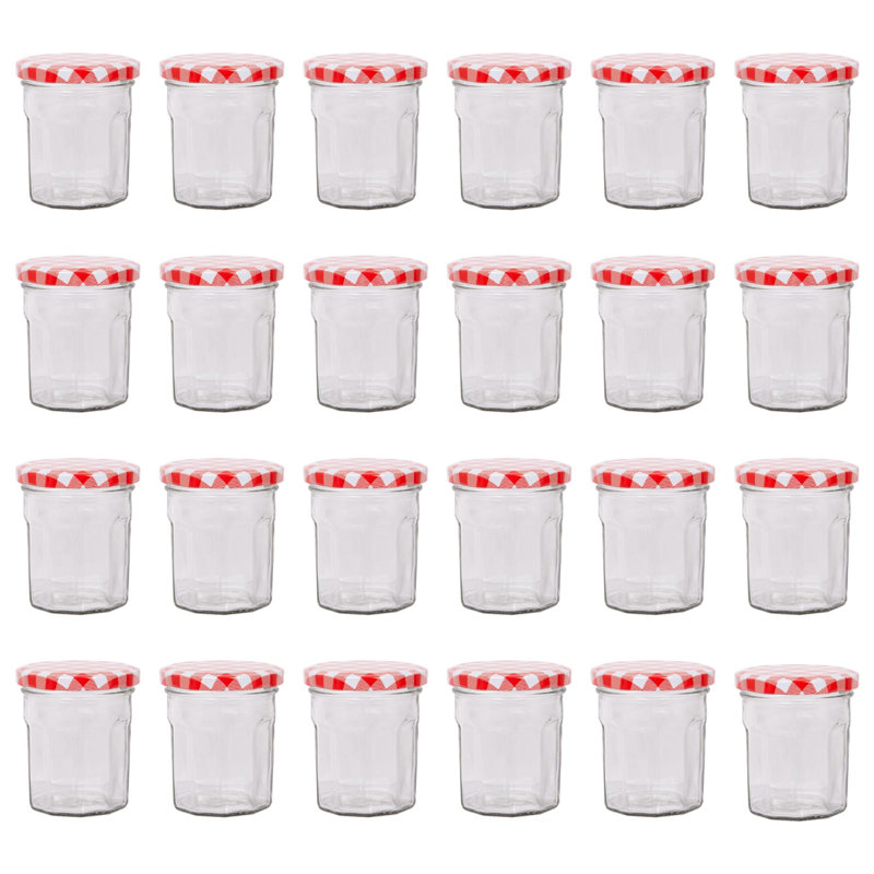 Glass Jar - Set of 24, Red Gingham, 150ml