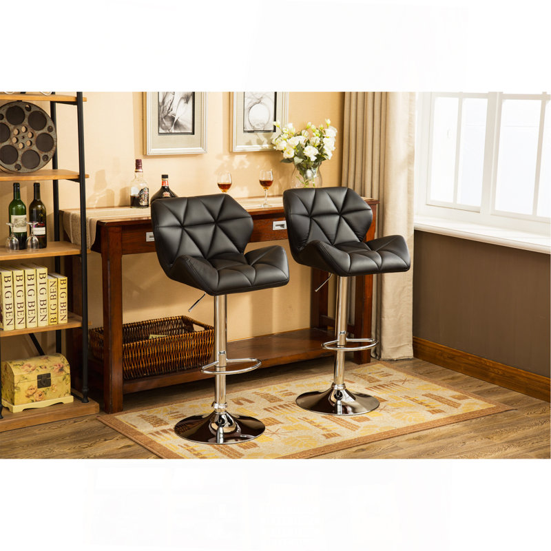 Glasgow Contemporary Tufted Adjustable Height Hidraulic Bar Stools, Set Of 2, Black