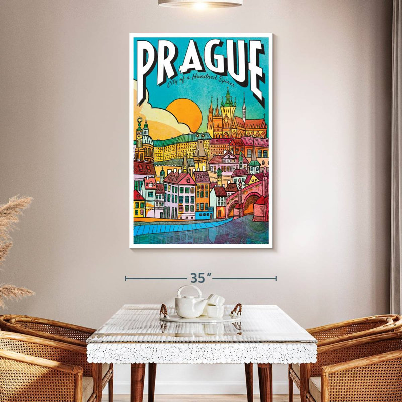 Affiche rétro de Prague City, H 51 po x l 34 po