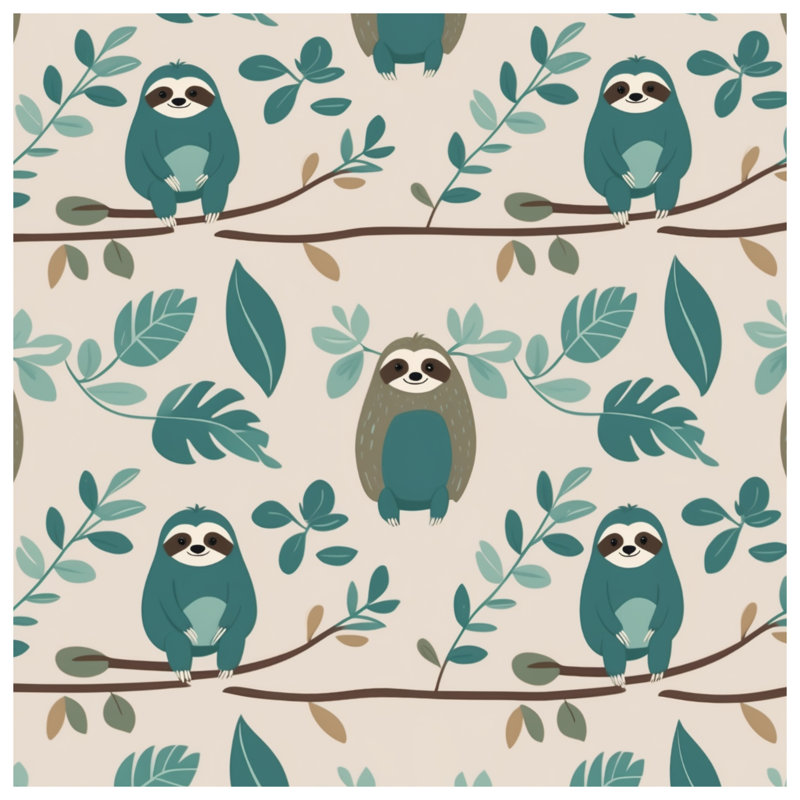 Sloth Leaf Branch Shower Curtains Extra Long, 70in W x 72in H