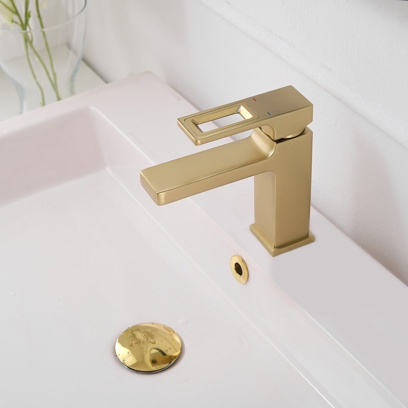 Single-handle Bathroom Faucet with Drain Assembly, Brushed Gold, Without Deck Plate