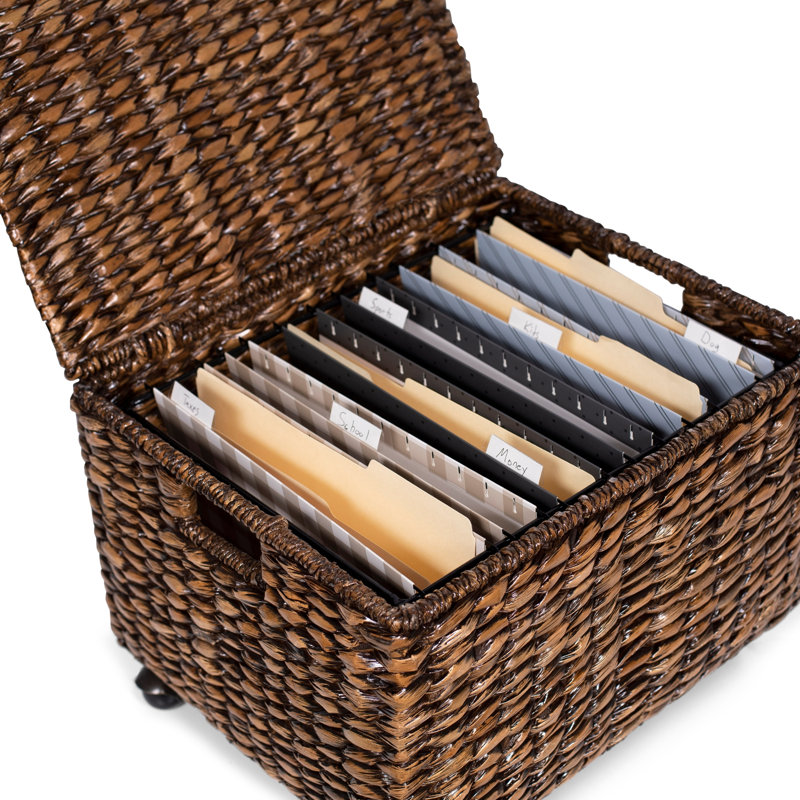 Brown Wash Seagrass Rolling Legal File Organizer with Lid
