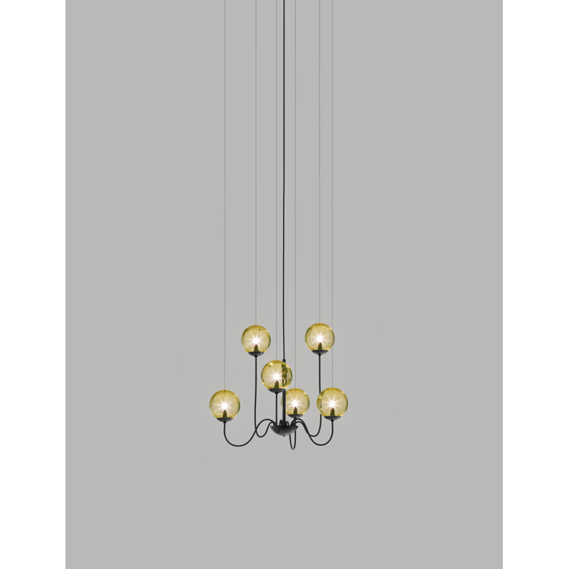 Puppet Suspension 6P Smoky Transparent Matt Black 1 G9 Ul, Matte Black, Amber Transparent