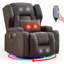 Fauteuil inclinable, berçant et pivotant à deux moteurs avec massage et chaleur, cuir d'unité centrale brun, 2 fauteuils-423310564