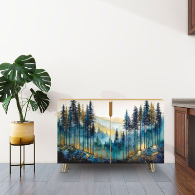 Sideboard Buffet Cabinet with Storage Ethereal Watercolor Pine with 2 Doors for Living Room and Kitchen