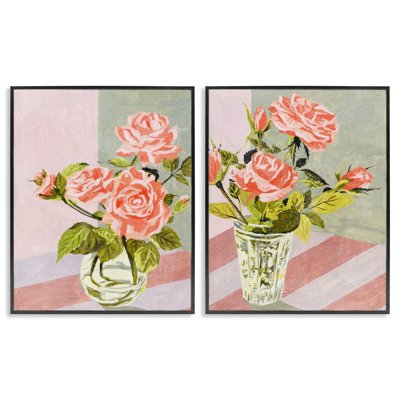  «Pink Rose Bouquets in Glass», ensemble de 2 giclées par Melissa Wang