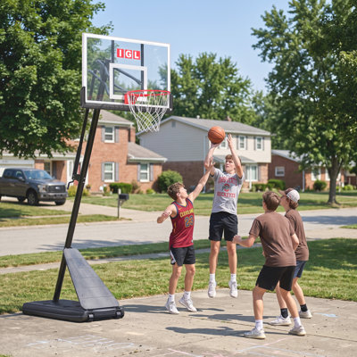 IGL Outdoor Height Adjustable Portable Basketball Hoop , Height Adjustable 7.5–10 FT，52-inch Polycarbonate Backboard for Youth & Adults, for Driveway & Backyard—Grey