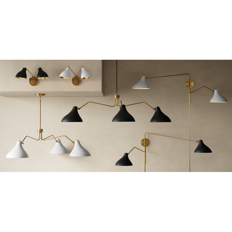 Elyse 17.5" W 2-Light Dimmable Armed Sconce, White/Brass, White