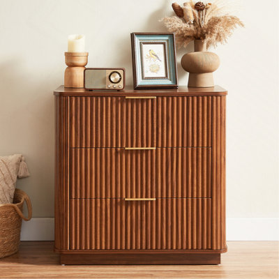 2 pièces, commode moderne à courbes de 27,6 po de largeur, table de chevet, tiroir en bois