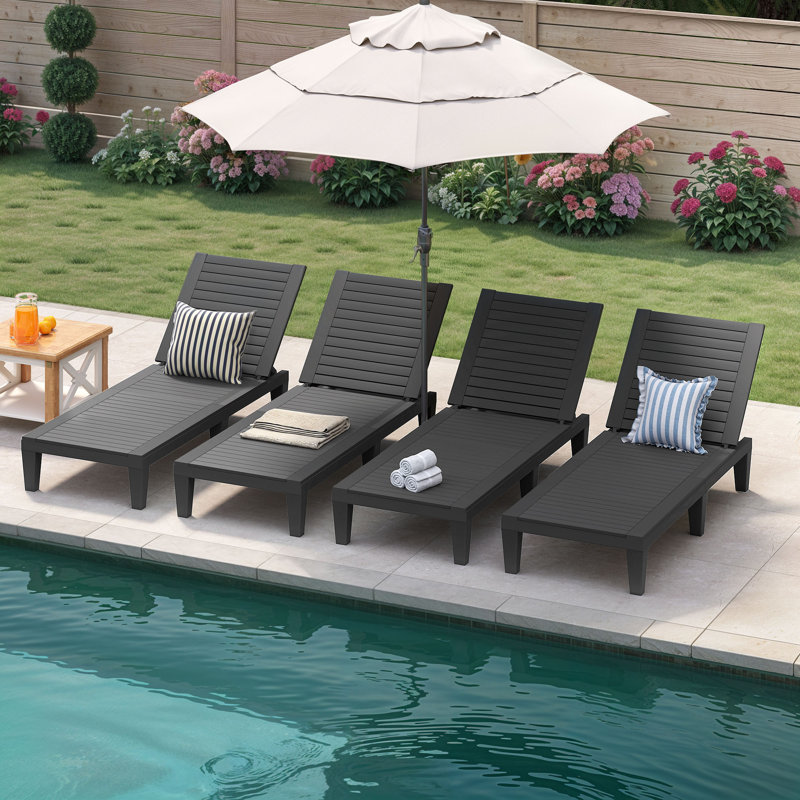 74.5" L Resin Reclining Chaise Lounge, Gray