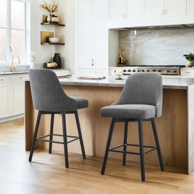Luong Swivel 26'' Counter Stool, Dark Gray/Black