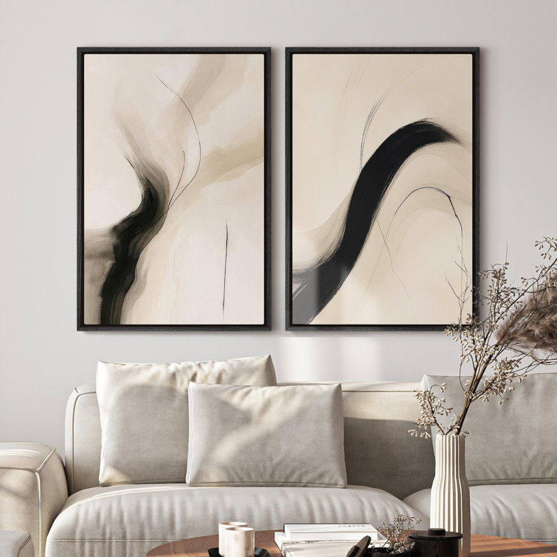 Framed Canvas Wall Art - Vintage Abstract Wall Prints for Bedroom, 24" H x 16" W, Black