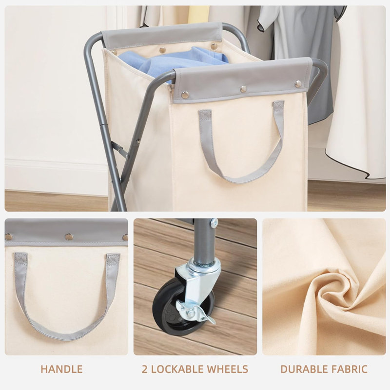 Trieur de linge 70L avec roulettes - Panier à linge pliable avec cadre en X et sac amovible