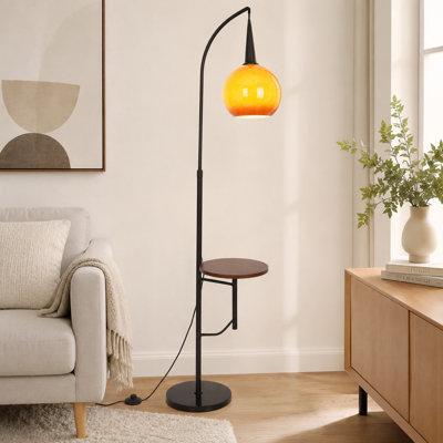 Lampe de table d'appoint 11,8 po, lampe sur pied noire de style Mid-Century moderne avec abat-jour en verre orange pour le salon et la chambre à coucher