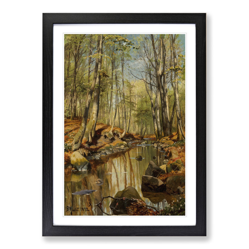 A Wooded River Landscape by Peder Mork Monsted - Picture Frame Painting, 36cm H x 27cm W x 2cm D, Black
