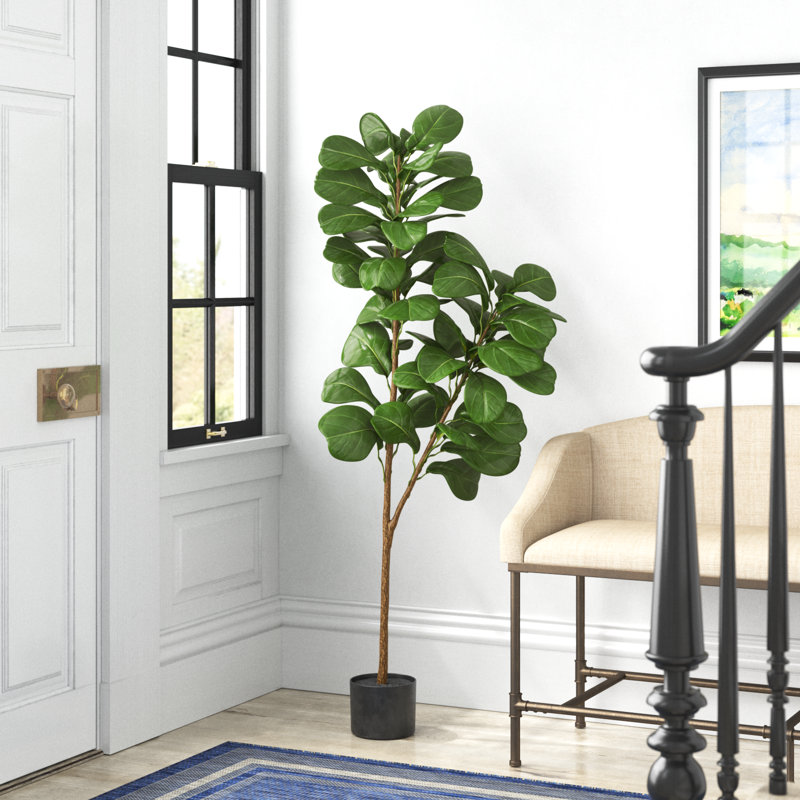 Faux Fiddle Leaf Fig Tree in Planter, 66" H x 10" W x 10" D
