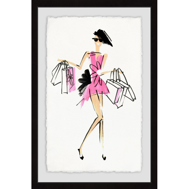 « mode rose », reproduction de peinture acrylique encadrée, H 12 po x l 8 po x P 1,5 po
