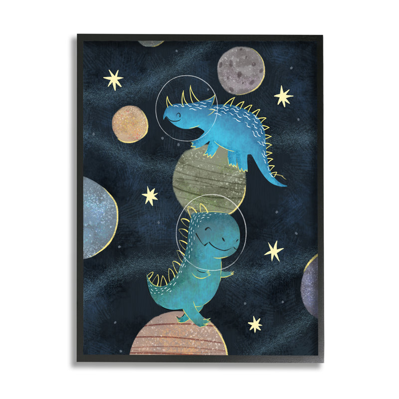 «Galactic Dinosaur Astronauts Outer Space Planets» par Ziwei Li, Giclée encadrée noir minuit, H 14 po x l 11 po x P 1,5 po
