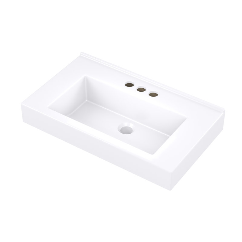 Dessus de meuble-lavabo en porcelaine blanche Flory de 24 po de largeur avec bol rectangulaire intégré Magick Woods
