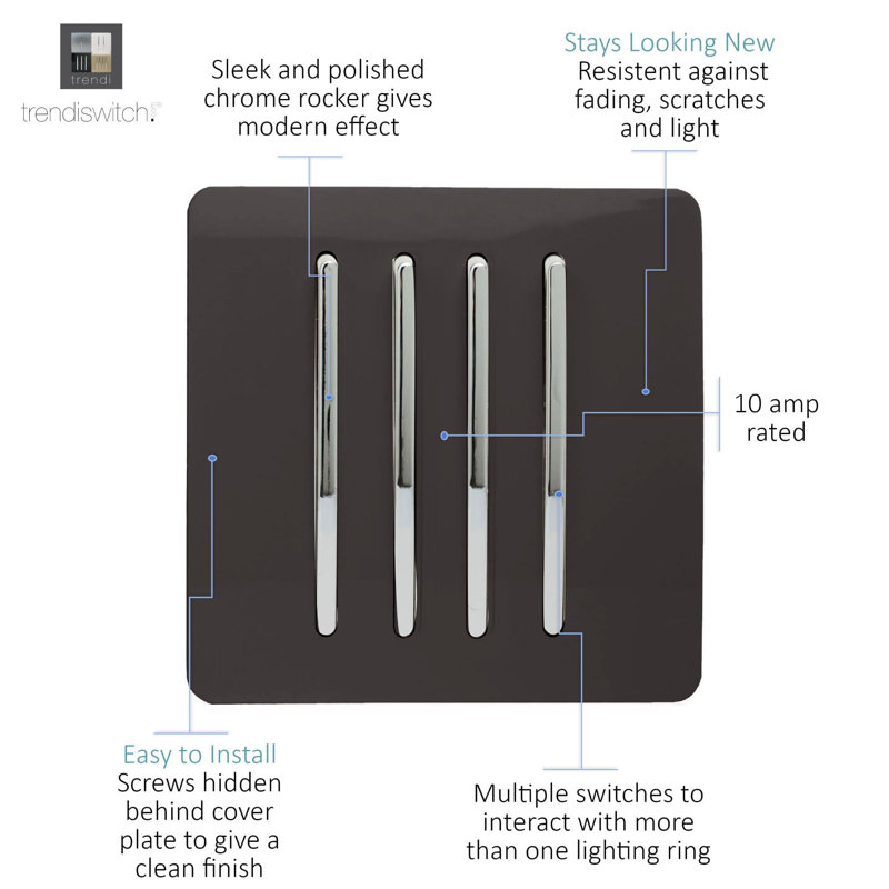 Trendi Switch 4 Gang 1 or 2 way Rocket Light Switch, Dark Brown