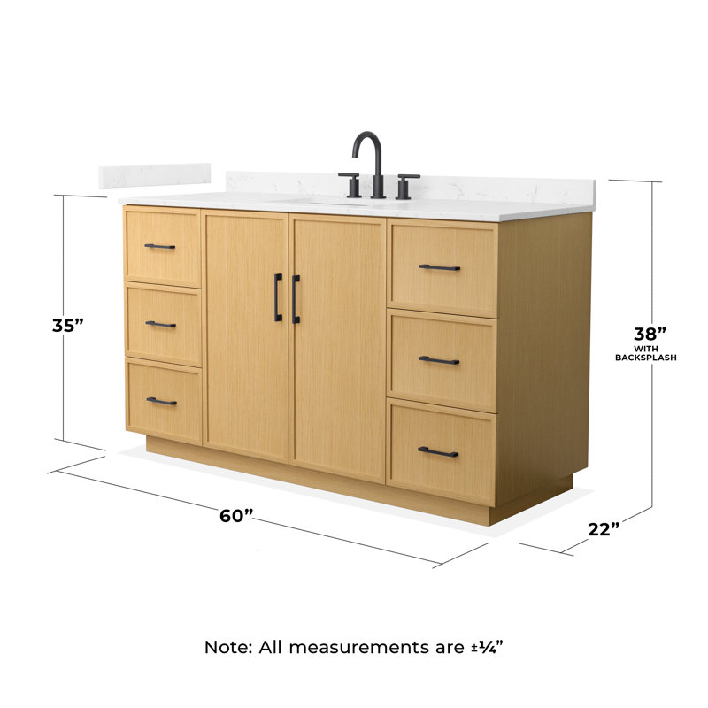 Ensemble de meuble-lavabo simple 60 po avec pieds Oran Elan, Light Oak with Matte Black Trim, Carrara Cultured Marble Counter