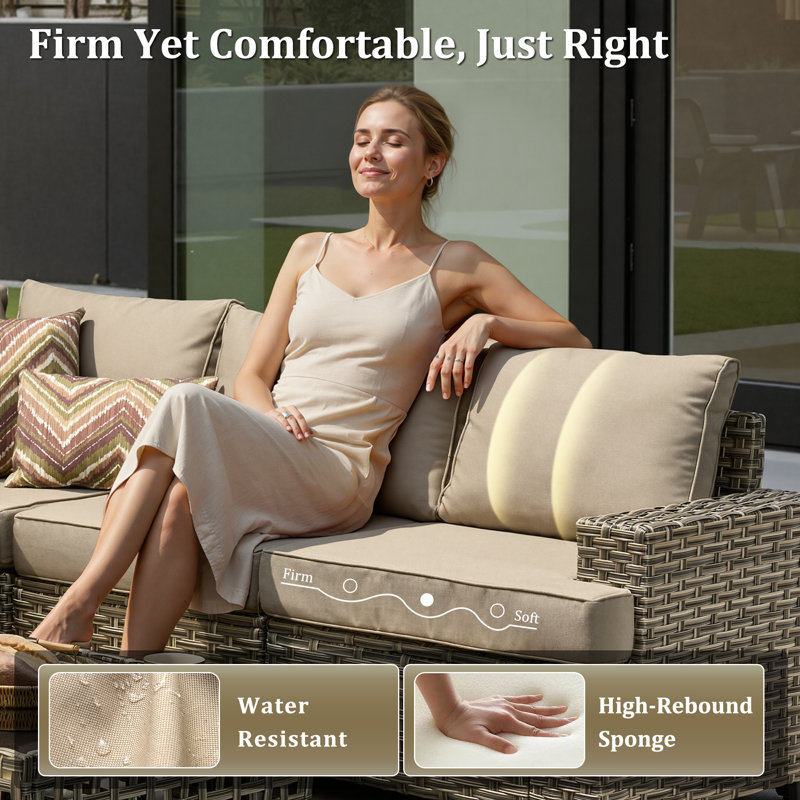 Carolle Modern Outdoor Pe Wicker Sofa With Cushions, Wide Armrests, Weather-Resistant Patio Seating, Beige