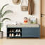 Banc à chaussures avec rangement et coussin, banc de rangement à volets vieillis avec charme rétro pour le salon, vestibule (bleu marine)-1212082741