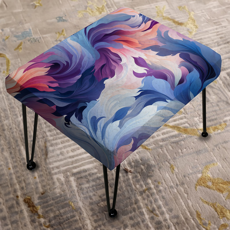 Plumes bleues et roses en ikat éthéré - Repose-pieds rectangulaire abstrait