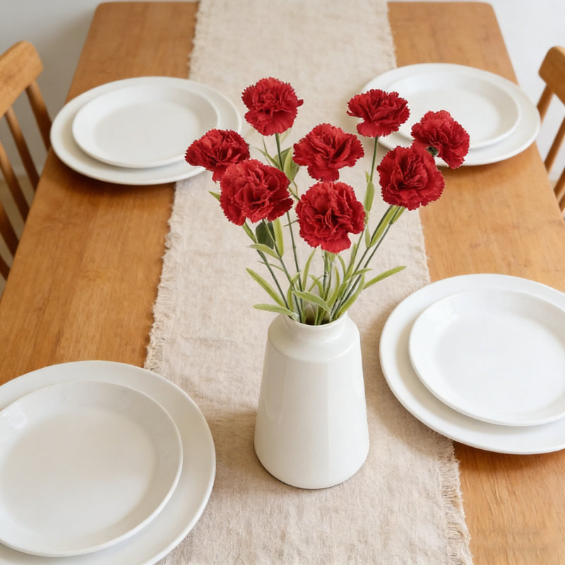 6 œillets fleurs artificielles avec tiges, Rouge