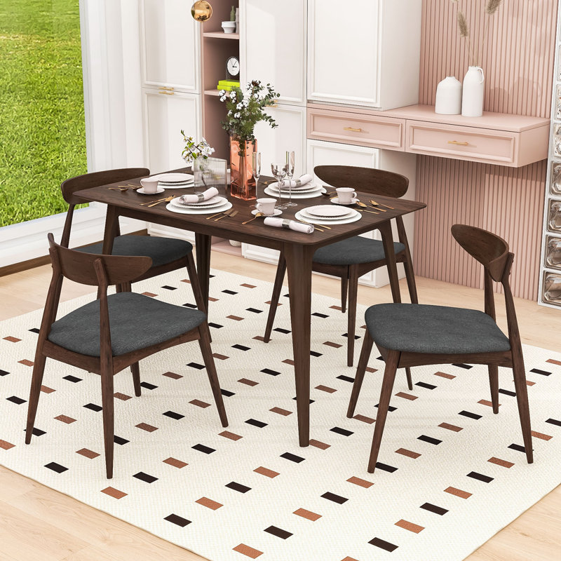 Ensemble de salle à manger 5 pièces de style Mid-Century moderne avec table en bois et 4 chaises rembourrées