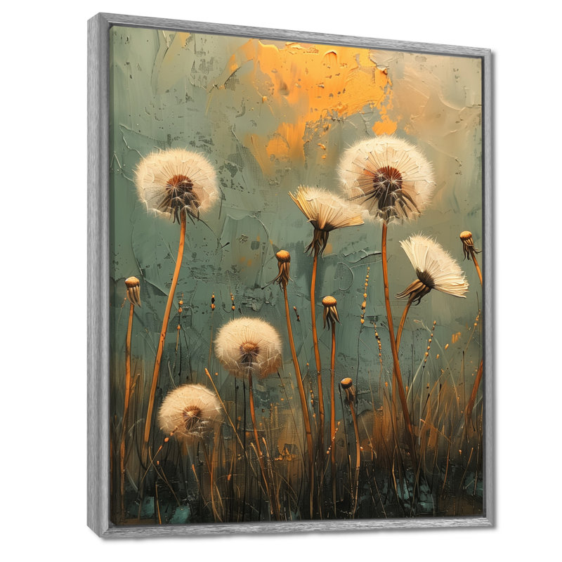 Art nouveau pissenlit blanc collage I - décoration murale pissenlit, H 32 po x l 24 po x P 1 po, Encadrement argenté