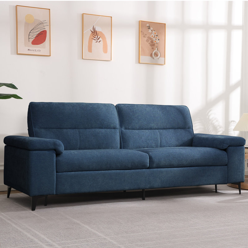 89” Modern Chenille Sofa Adjustable Armrest Couch, Blue