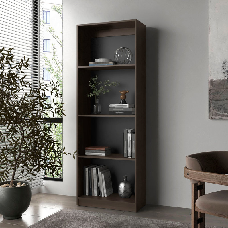 Stained Walnut Flat Bookcase With Open Storage And 4 Shelves