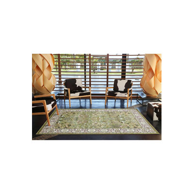 Tapis décoratif floral vert à motif botanique et vert